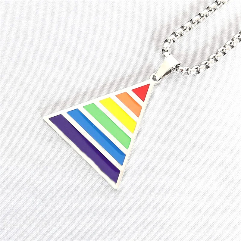 Rainbow Gay Pride LGBT Stainless Steel triangle Necklace Women Friendship Necklaces Men Pendant Jewelry