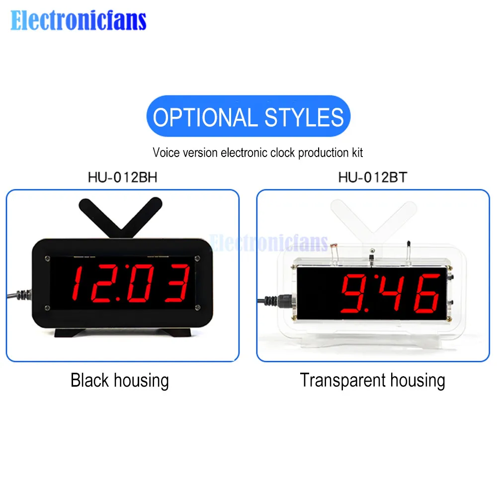 Diy Kit Digital LED Electronic Clock Voice Version 51 Microcontroller Clock Time Light Control Temperature Red/Blue/Green/White