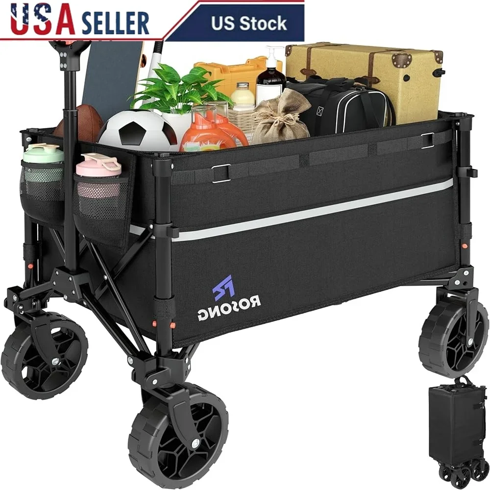

Heavy Duty Folding Wagon Cart with Wheels Collapsible Utility Carts Grocery Sports Garden Camping Outdoor Transport