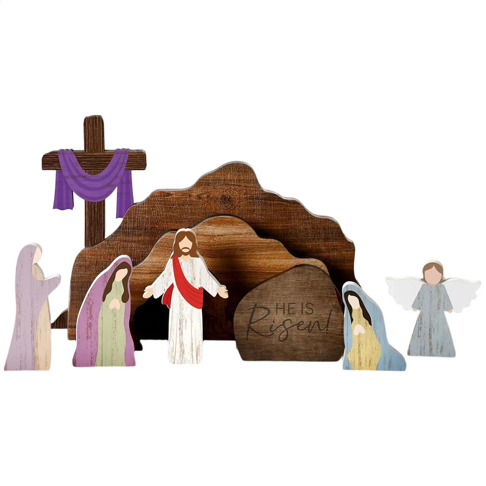 Wooden Nativity Scene Rustic Religious Decor Nativity Sets & Figures for Indoor Yard Tabletop Home Church Family Night Easter