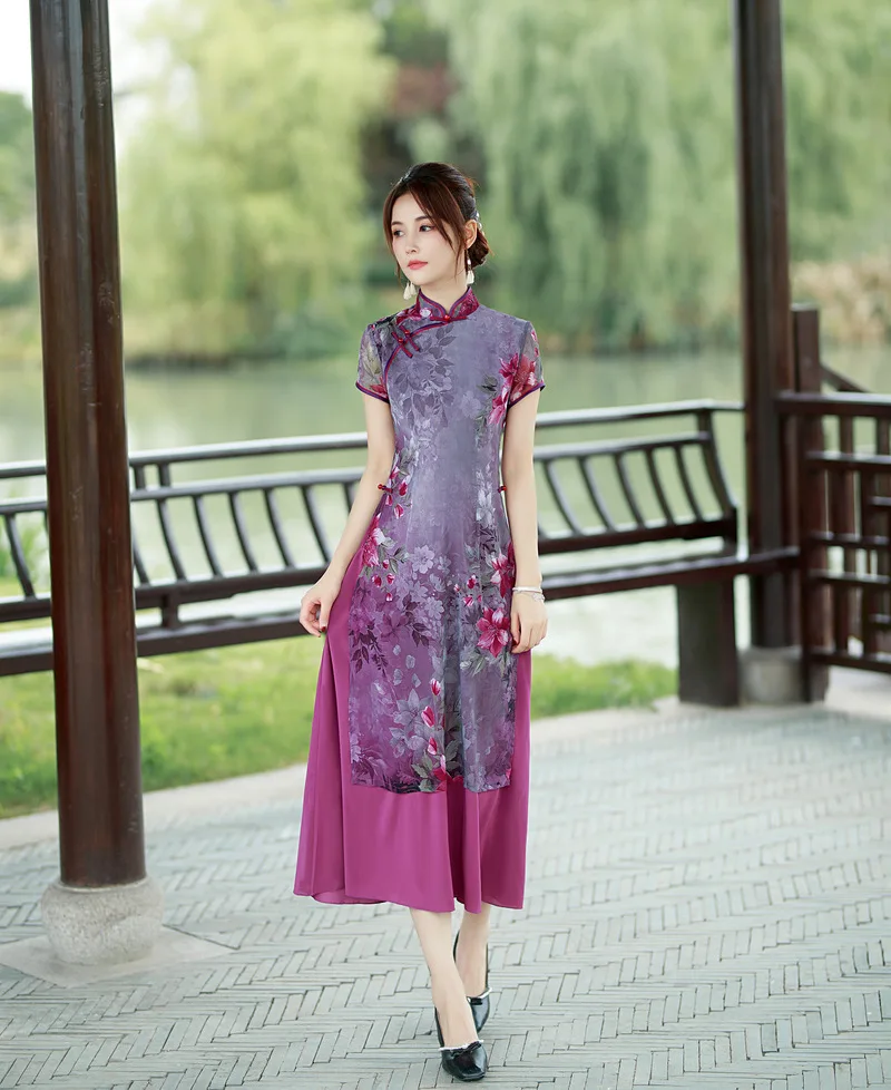 2023 Spring and Summer New Cheongsam Aodai Improved Cheongsam Women Daily Vietnamese Formal Qipao Chinese Dress for Women