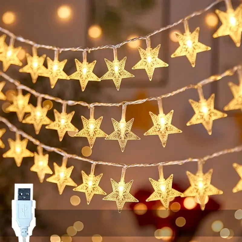 LED Lights String Snowflake Festoon Light USB Plug Christmas Tree Light Aesthetic Room Decoration Wedding Party New Year's Decor