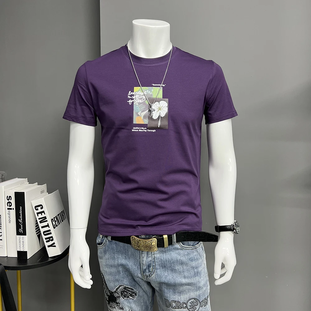 

Printed Men's T-shirt Summer New Style Round Neck Half Sleeved Casual Tops Cotton Trend Daily Wear Bottom Tees Shirts Clothing