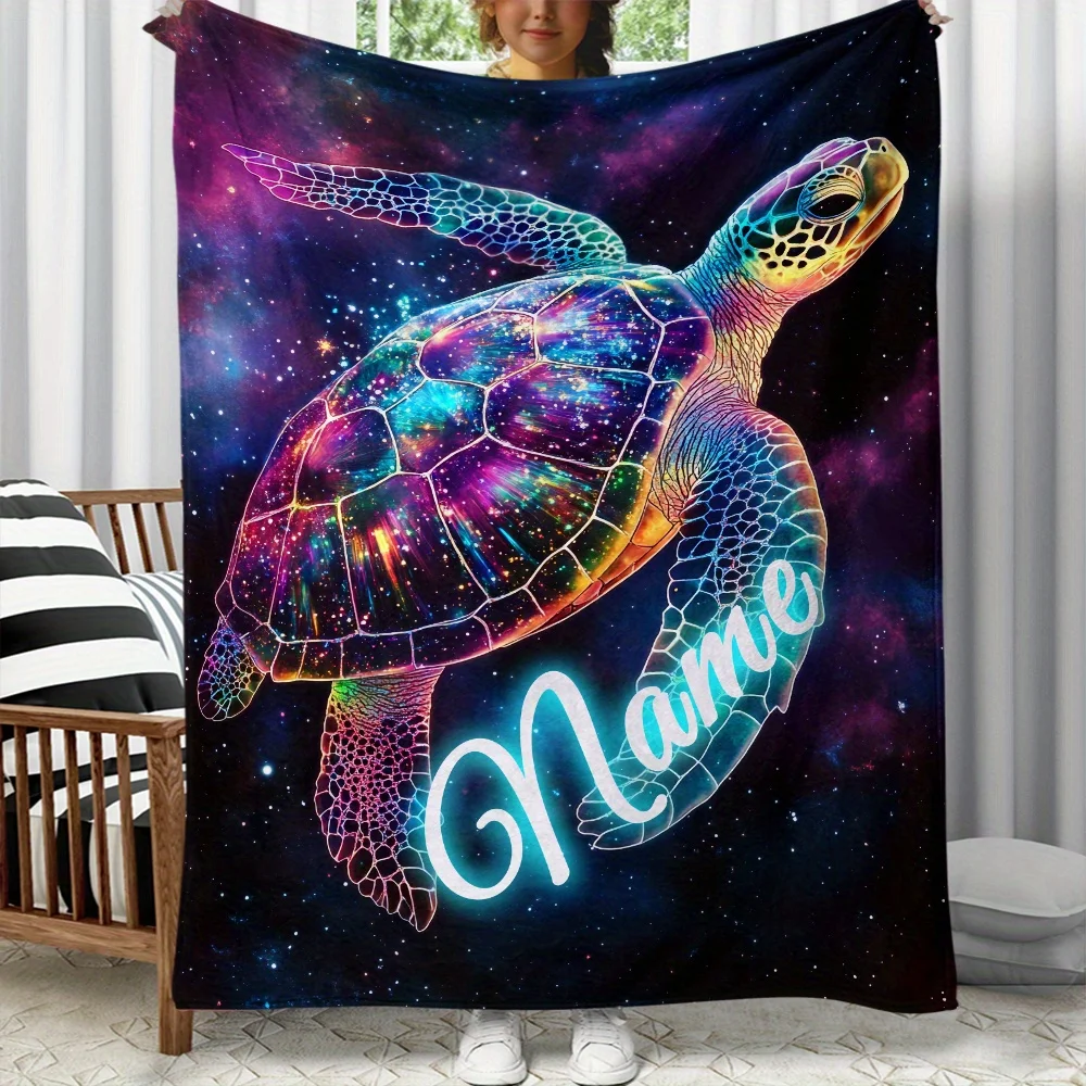 

Dreamy Star Turtle Custom Name blanket, lightweight knitted, suitable for all seasons, digital printing, fantasy theme