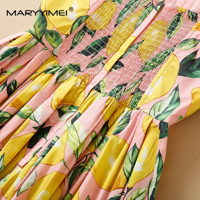 MARYYIMEI Summer Women\'s Cotton dress Spaghetti Strap Floral-Print High Waist Poplin Elegant Cotton Dresses