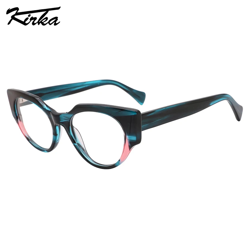 Kirka Female Acetate Cat Eye Oval Pattern Laminating Colors Optical Frames Prescription Lens Wide Temples Eyeglasses WD4229