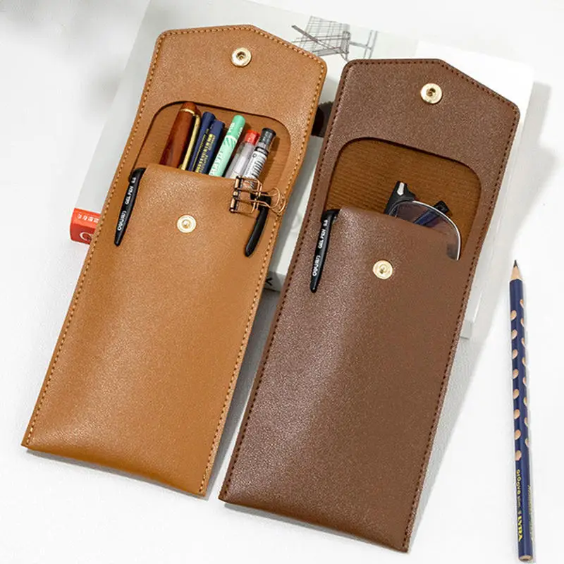 PU Leather Pen Bag Business Office Pen Signature Pen Storage Bag Portable Leak-proof Ink Ball Pen Pen Holder Stationery Bag