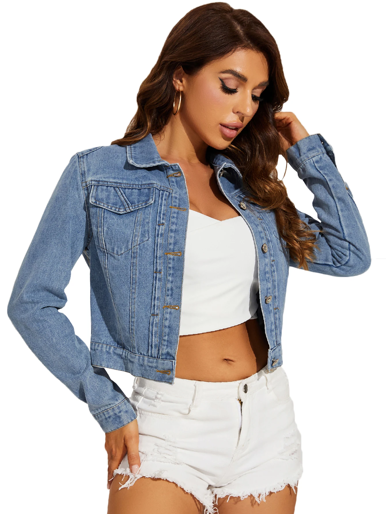 FTLZZ Spring Autumn Casual Women Lapel Single Breasted Denim Jacket Vintage Female Short Jacket