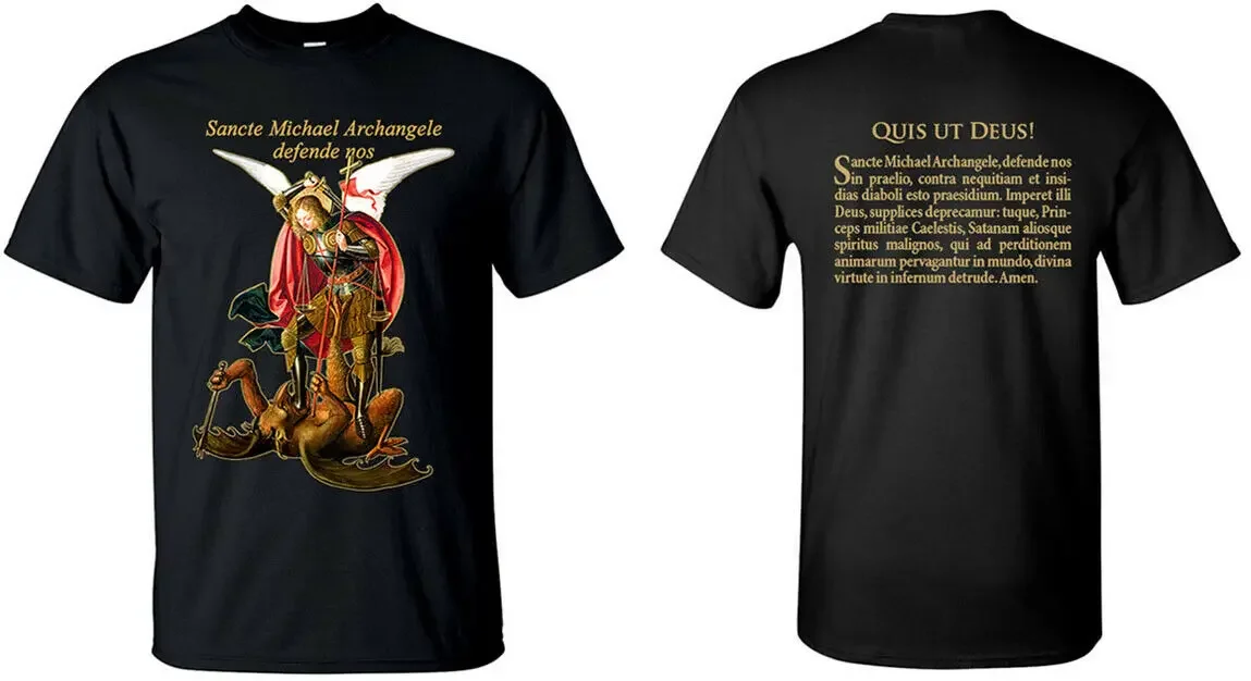 Saint Michael Archangel Defend Us. The Archangel Destroy Devil T-Shirt. Premium Cotton Short Sleeve O-Neck Mens T Shirt New