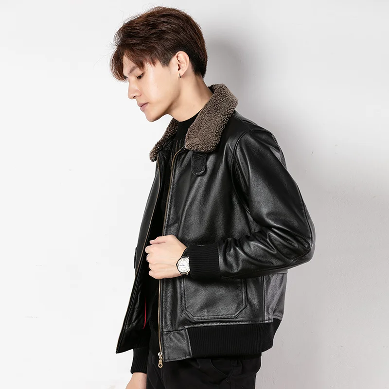 shipping.Classic G1 style Free mens cowhide coat,bomber leather clothes,black genuine Leather jacket.homme top gun wear