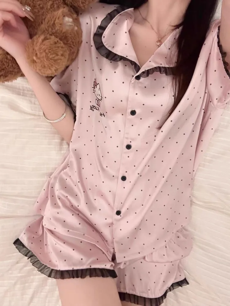 

Sanrio Hello Kitty Pajamas Set Anime Summer Women Sleepwear Shorts Cartoon Soft Comfortable Home Clothing Cute Girl Gift