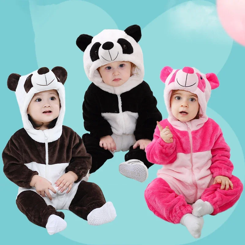 Winter Baby Girls Clothes Cartoon Animal Jumpsuits Onesie Romper Boys Lovely Panda  Bodysuit Halloween Baby Cosplay Costume