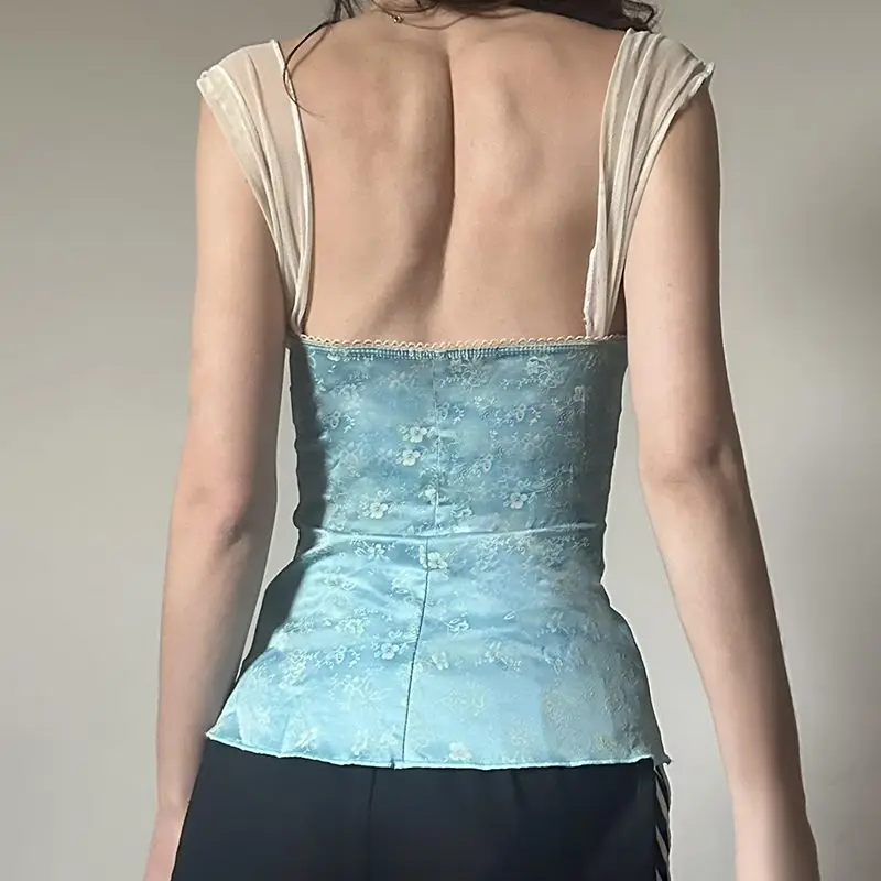 French Lace Bow Stitching Sling Vest Summer Girl Sexy Sleeveless Top