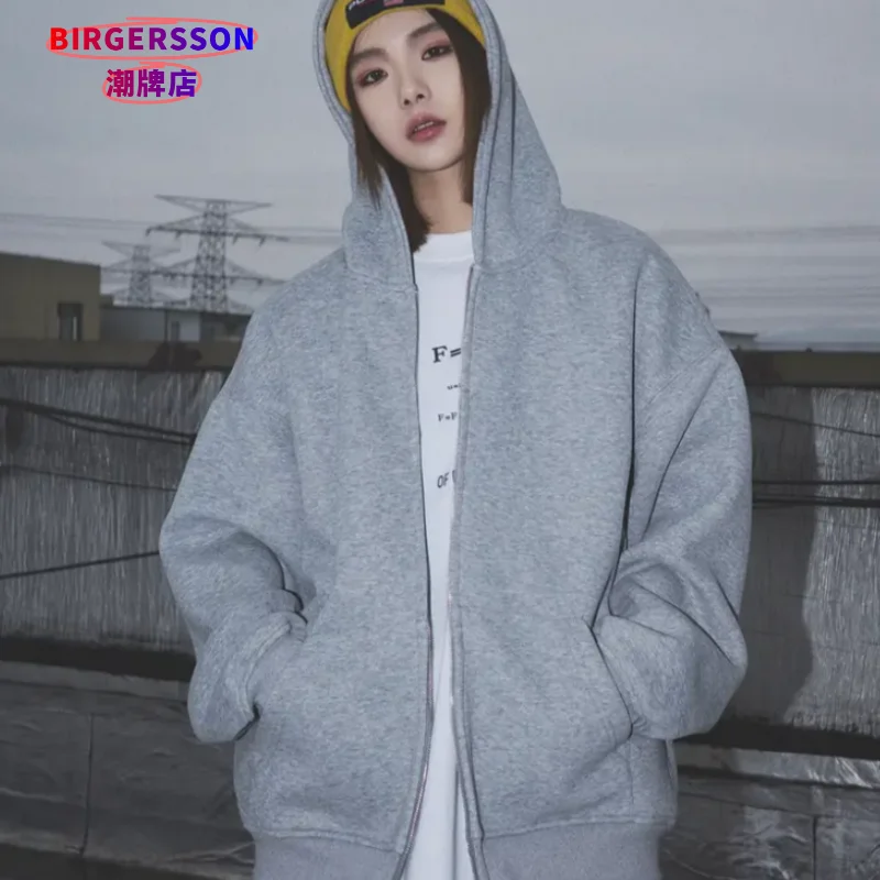 سويت شيرت بقلنسوة بتصميم سحاب أمريكي للرجال للخريف ماركة عصرية فضفاضة وغير رسمية للزوجين #6