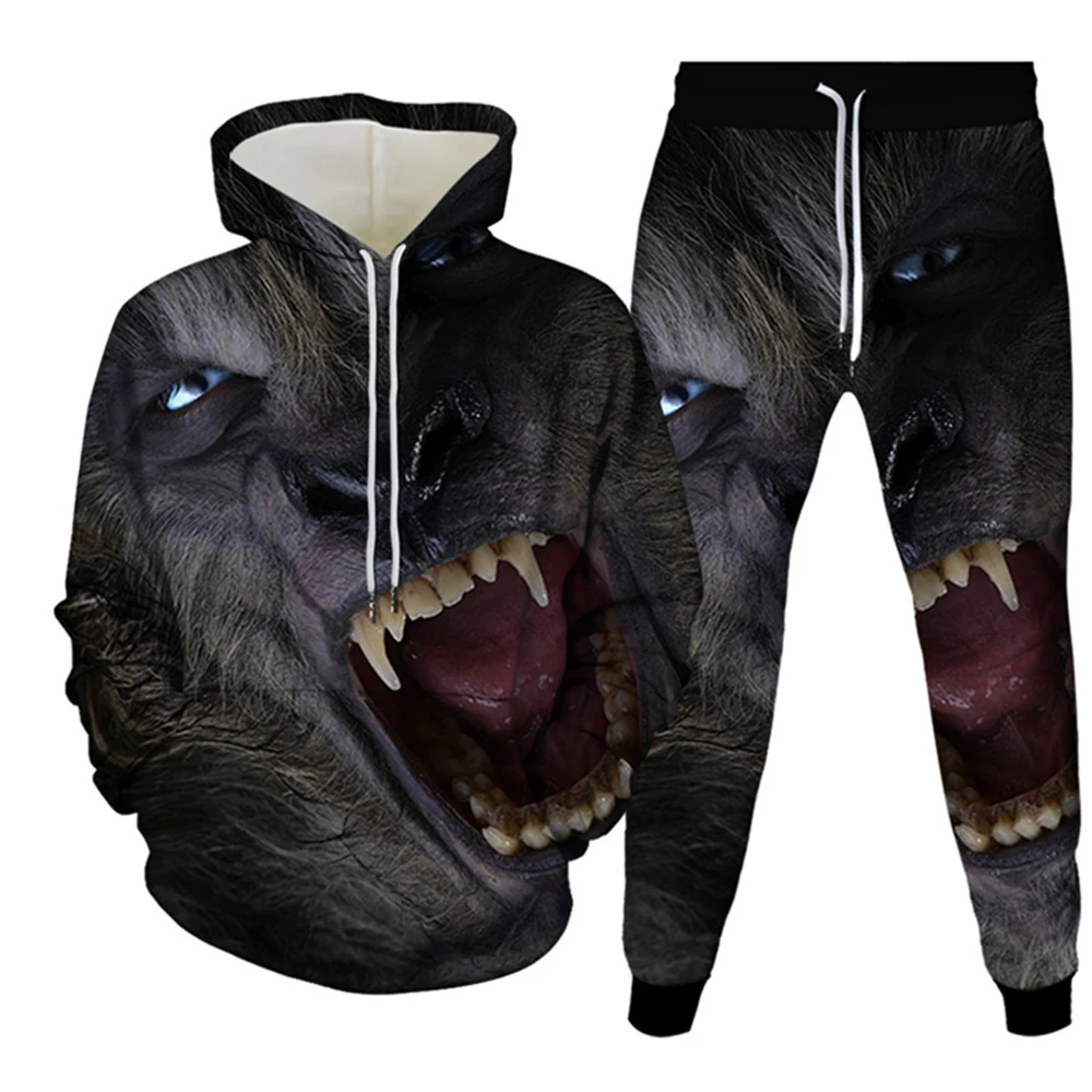 Animal Wolf 3d Print Men\'s Tracksuit Sets Casual Hoodie and Pants 2pcs Sets Oversized Sweatshirt Fashion Streetwear Men Clothing