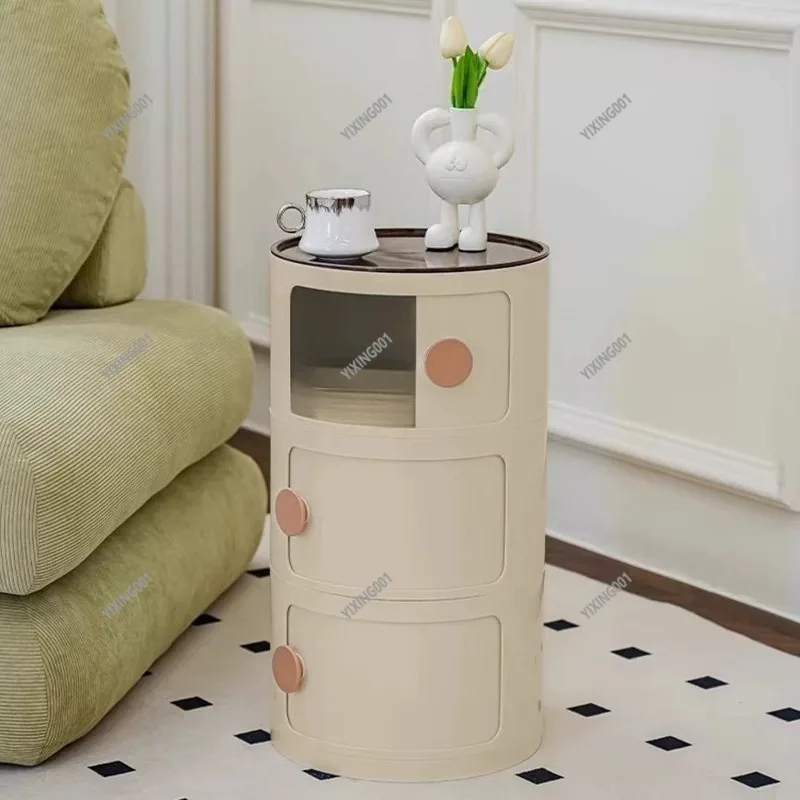 

Cream Style Round Nightstand - Modular Creative Storage Cabinet for Kids Bedroom Narrow Side Organizer