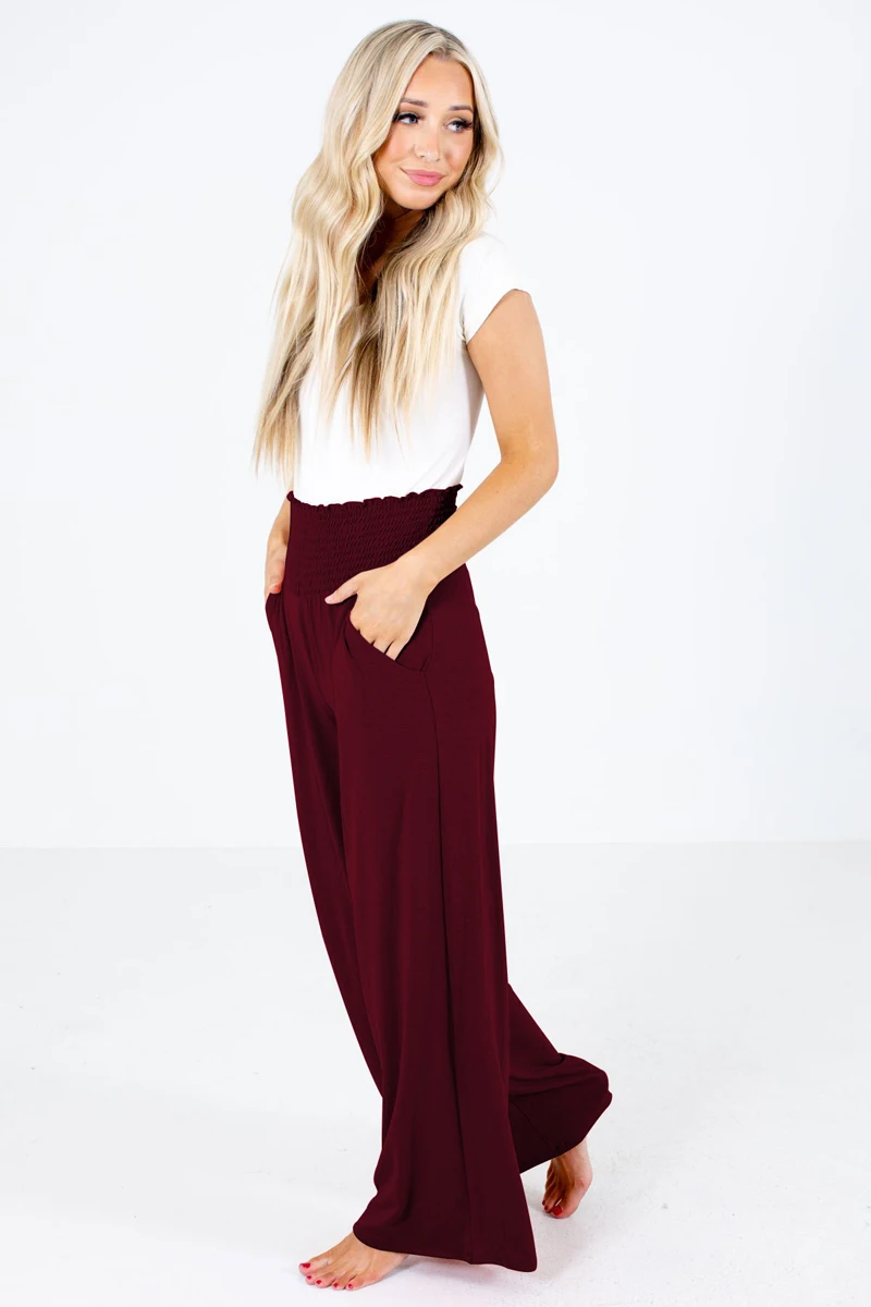 Female Solid Wide Leg Straight Pant With Pocket Vintage Harajuku Print Elastic Waist Pants Women Chic Casual High Waist Trousers