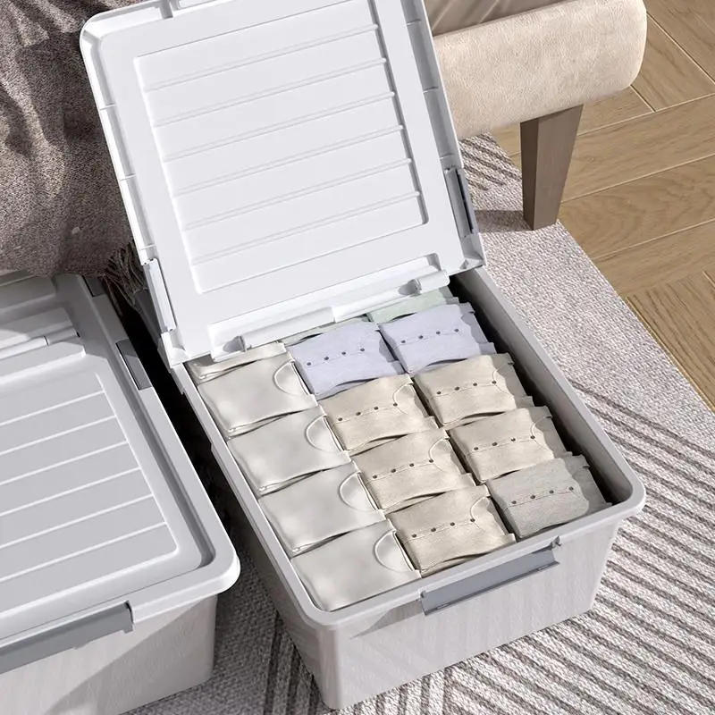 

Flat Plastic Underbed Storage Box Couch Organizer Box Transparent Clothing Quilt Storage Bin Bedroom Underbed Organizer Box