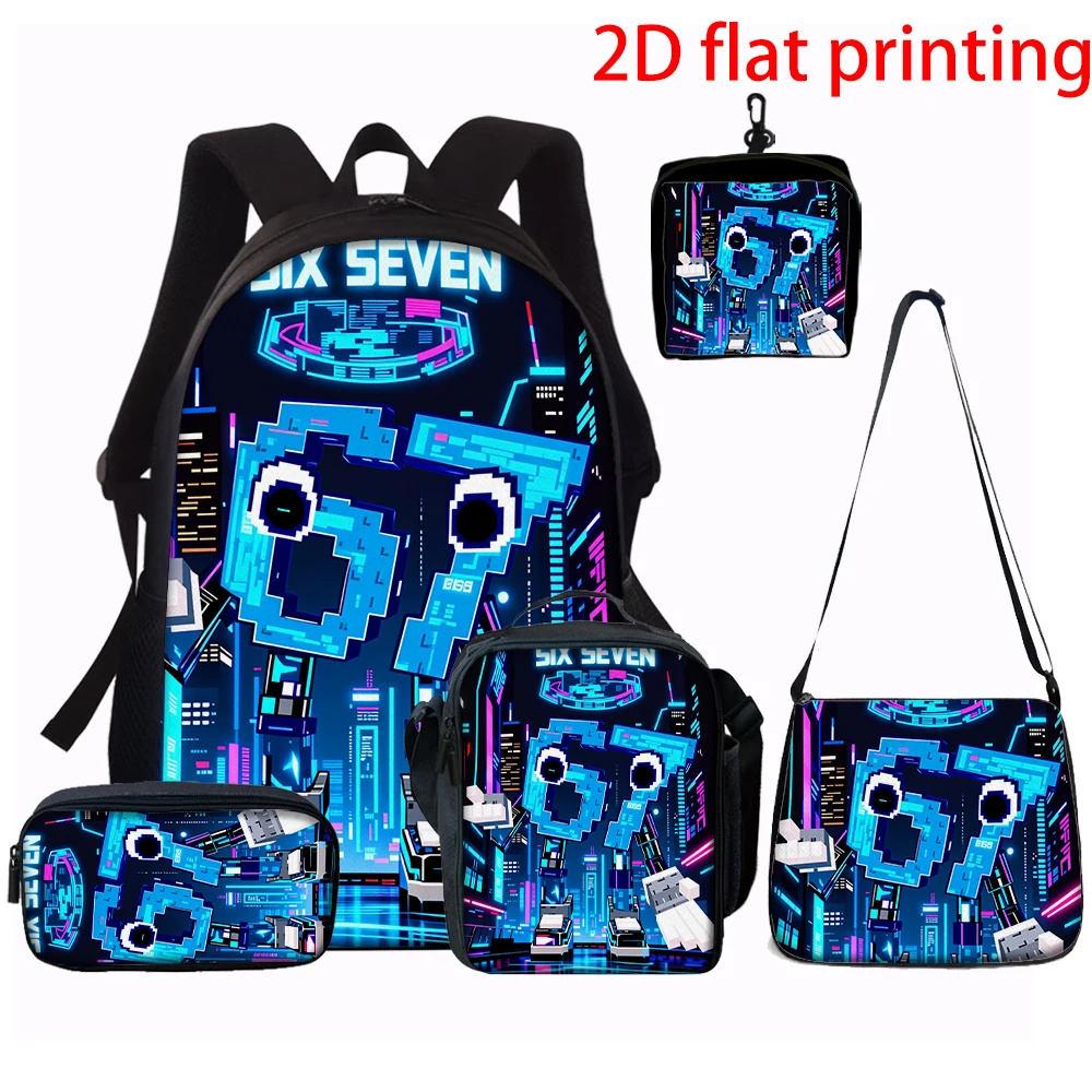 1/2/3/4/5pcs Cartoon Number 67 Print Backpack Set Lightweight Daily Large Capacity School Bag Travel Bag Children Perfect Gift