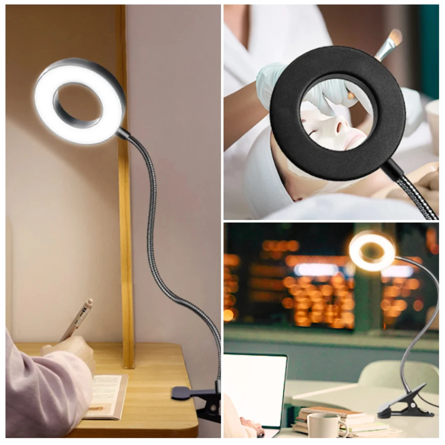 Lampada da libro a LED ricaricabile tramite USB Lampada da scrivania con morsetto da 48 LED Protezione flessibile per gli occhi Lampada da lettura per studio Luminosità a 3 livelli regolabile