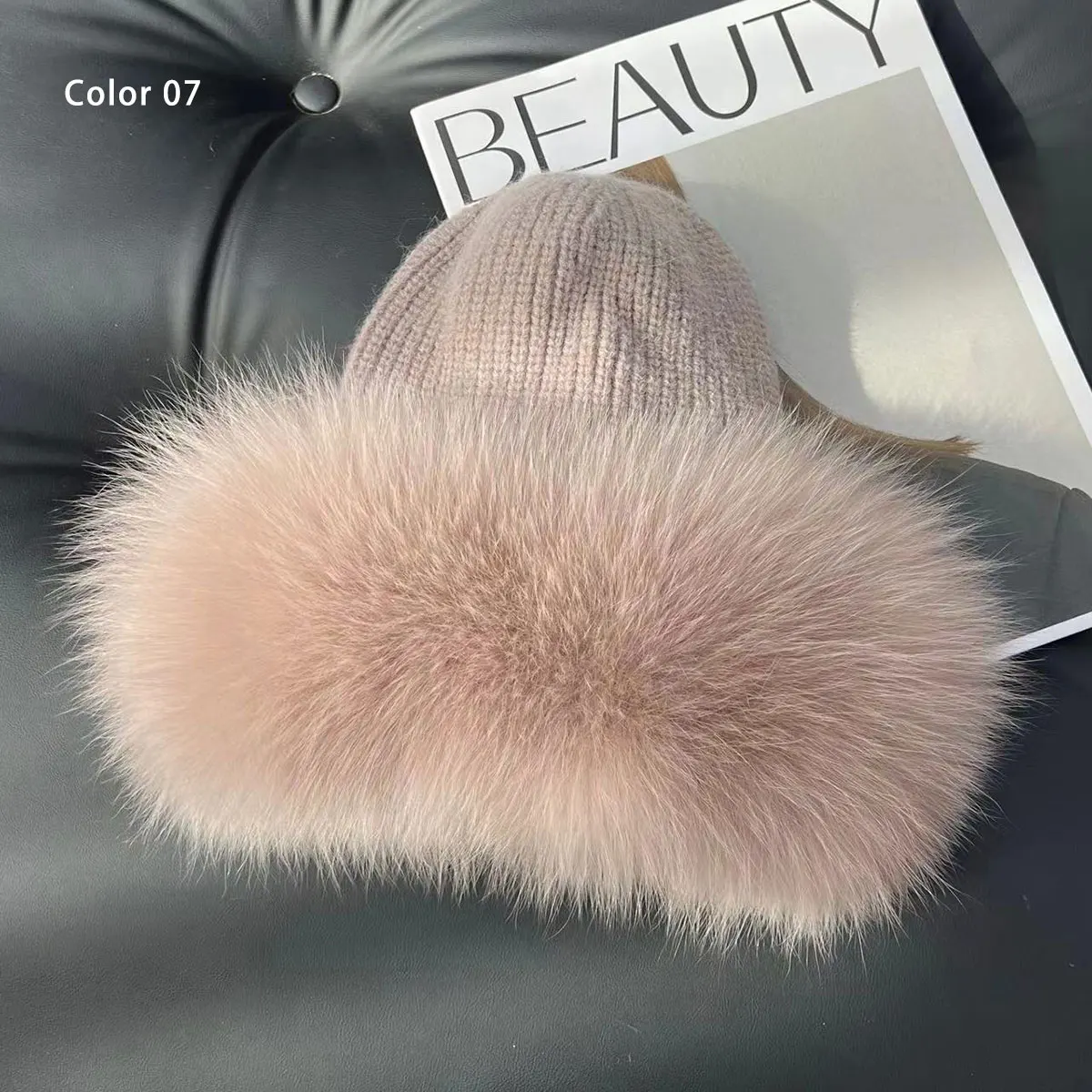 Neue Stilvolle Beanie Fuchs Pelz Hüte für Frauen Winter Warme Flauschigen Knochen Kappe Weiche Außen Dicke Natürliche Fuchs Pelz Hut Weibliche Kuppel Hüte – Detail 20