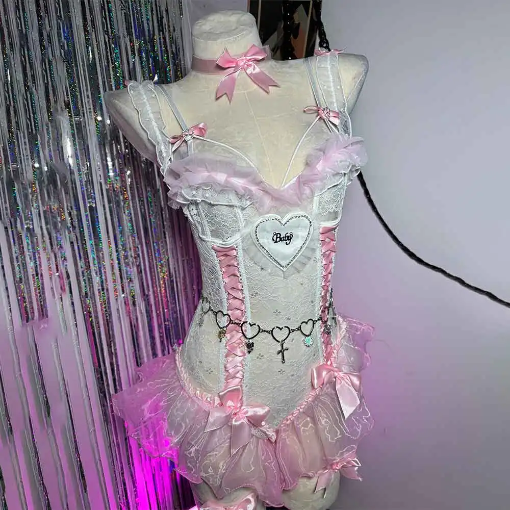 Croce Harajuku E-Girls 2025 Arco fai da te Y2K TOPS Cuore anni '90 Emo Abito gotico fatto a mano Kawaii Fashion Revival Eco Goth Teen Grunge