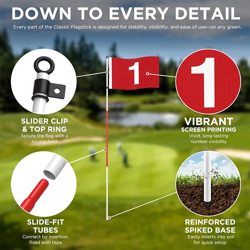 Golf Green Flagpole Detachable Metal Pole Hole Cup Course Flagpole Set No.1 Nylon Flag Face