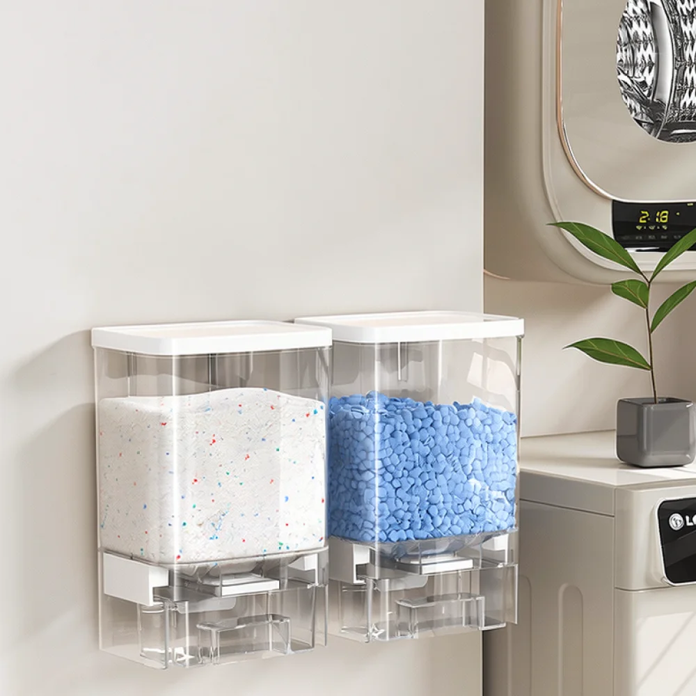 Wall Mounted Laundry Powder Container Press Dispenser Box Clear Plastic Moisture Proof For Washing Room Storage