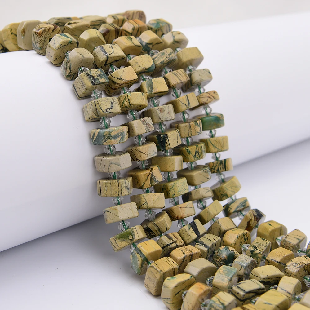 APDGG 7x14mm Natural Green Dragon Vein Stone Jasper Square Slice Nugget Loose Beads 15
