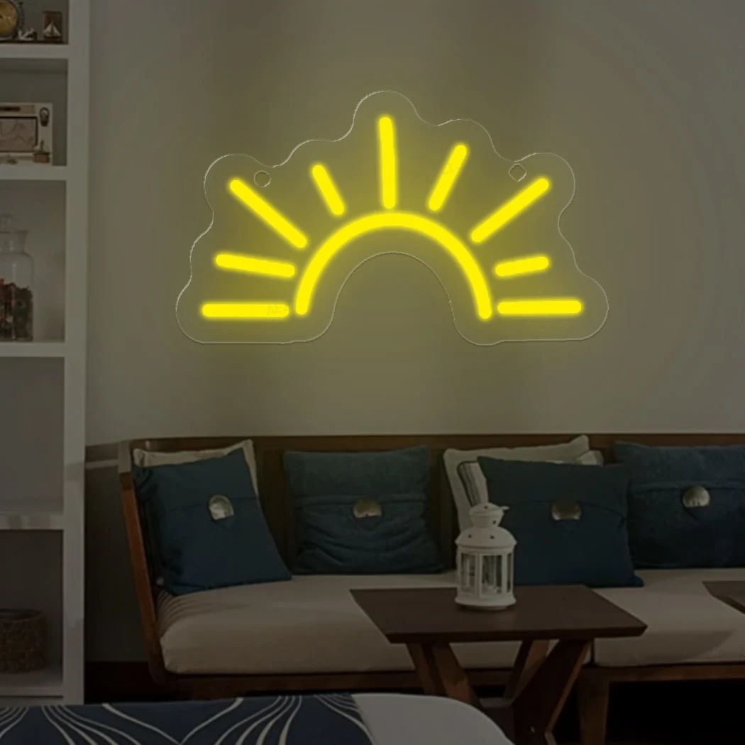 Sunrise Shape LED Neon Sign USB ขับเคลื่อนหน้าต่างไฟตกแต่งเหมาะสําหรับห้องนอน Home Party แขวนตกแต่งของขวัญโคมไฟ