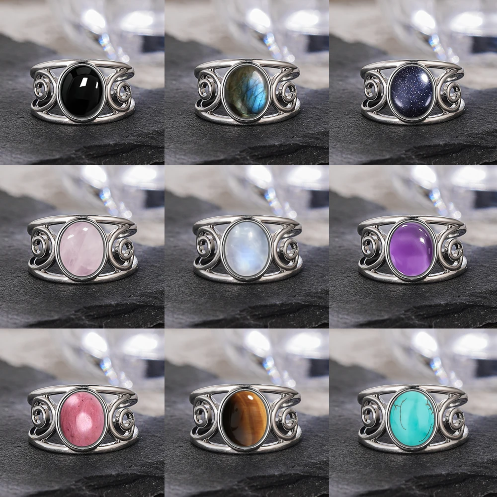 Image of S925 Sterling Silber Natürliche Amethyst-Ringe 8*10MM Natürliche Edelsteine ​​Retro-Ring in ovaler Form Feiner Schmuck Partygeschenke für Frauen