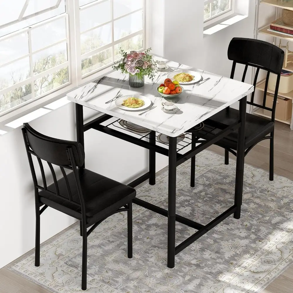 

Compact Marble Bistro Set with Upholstered Chairs and Built-in Storage for Space-Saving Kitchen Dining