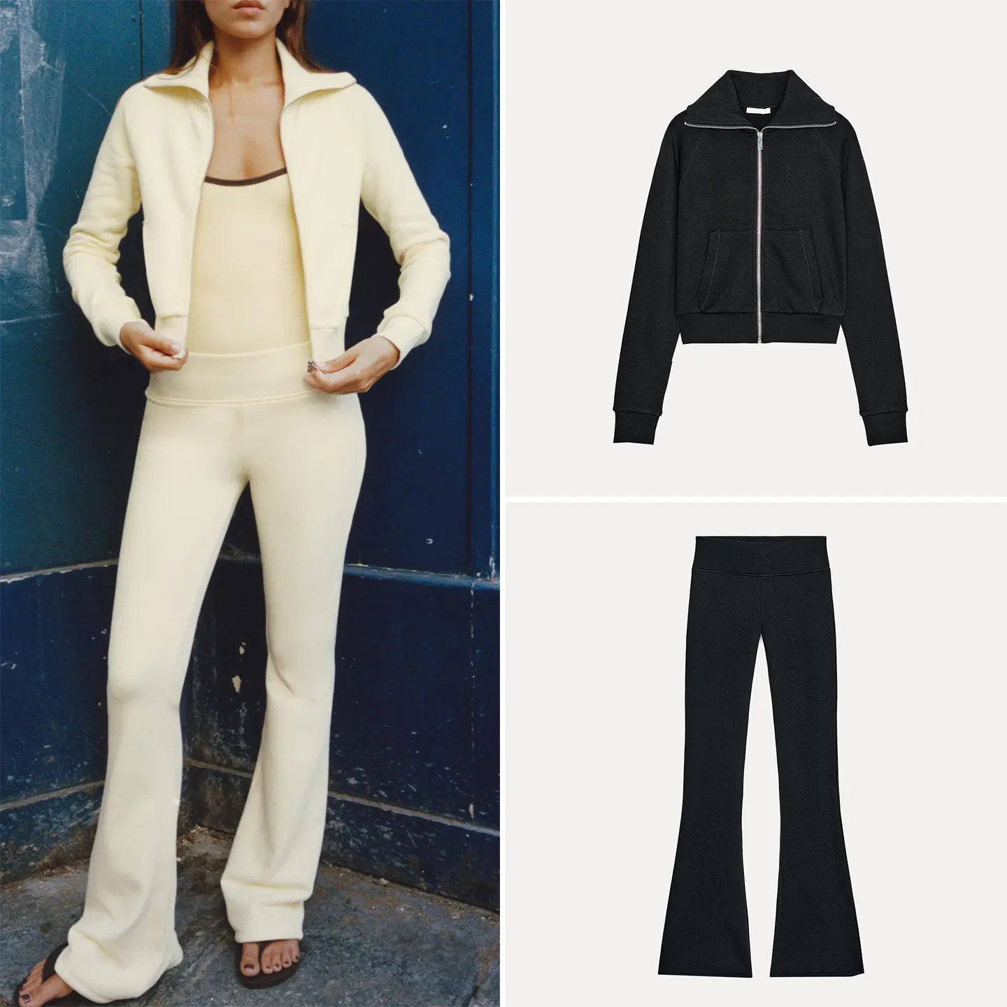 Women's Zipper Sleeveless High Waist Bell Bottoms Two Piece Set Summer Fashion Casual Sportswear ZADATA Brand