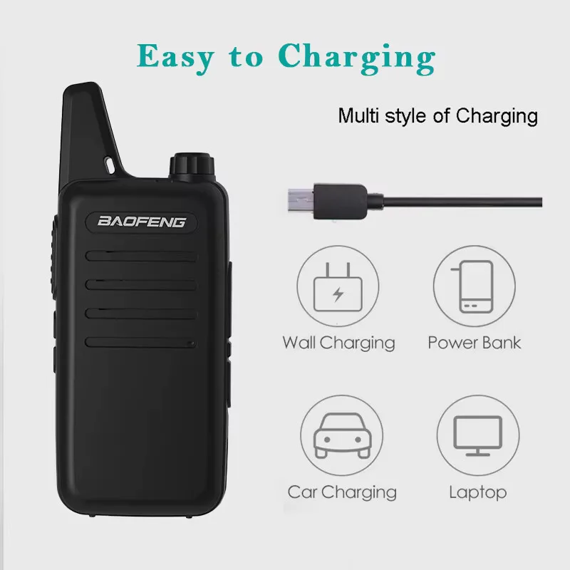 2 pezzi Baofeng VT-C2 Walkie Talkie UHF 400-470 MHz 2W Potenza 16 canali MINI PMR Ricetrasmettitore portatile esterno Radio bidirezionale da campeggio