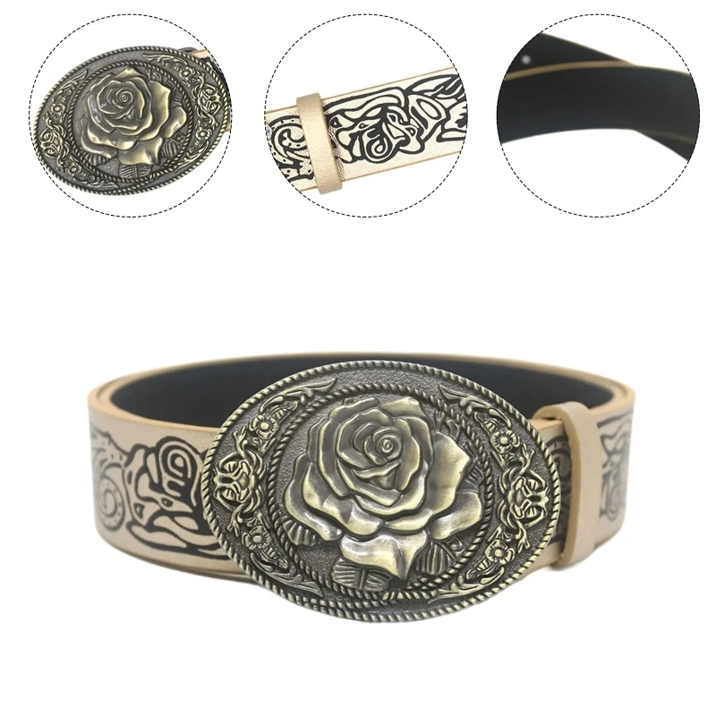 

Women Buckle Belts Aesthetic Embossed Pattern Pants Belt Ethnic Dress Up Belt Western Waist Decors Cowboy Waiststrap