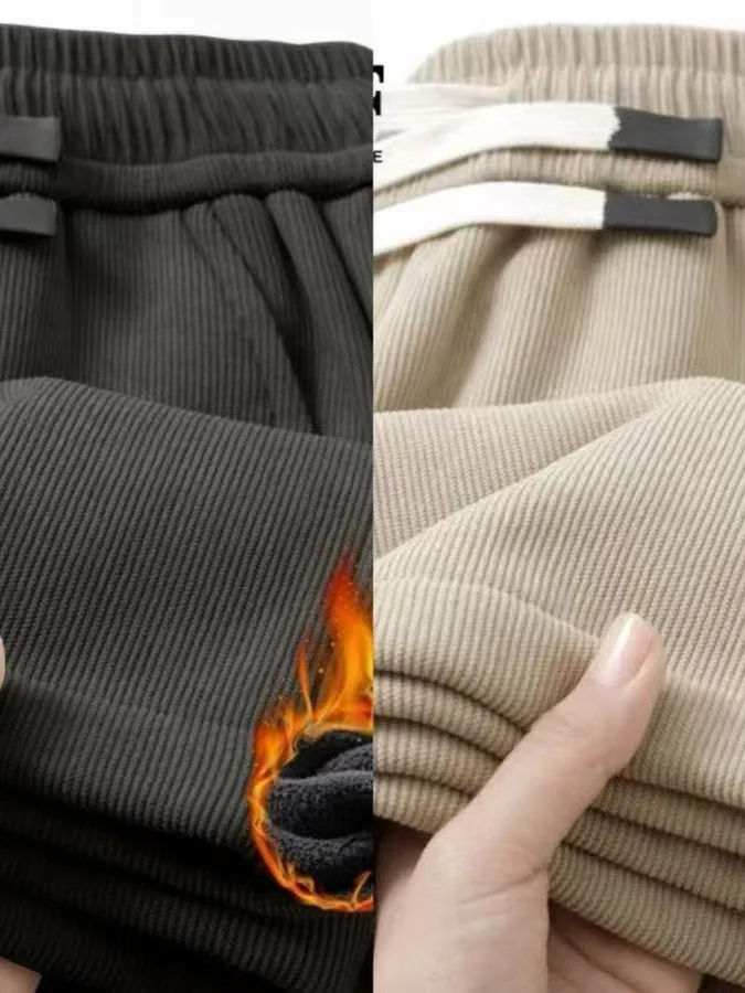 

Мужские вельветовые брюки прямого кроя с начесом, осенне-зимние, теплые, спортивные, повседневные, парные