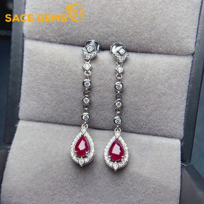 

SACE GEMS модные ювелирные серьги для женщин стерлингового серебра 925 пробы 4*6 мм серьги-гвоздики из натурального рубина для свадебной вечеринки ювелирные украшения