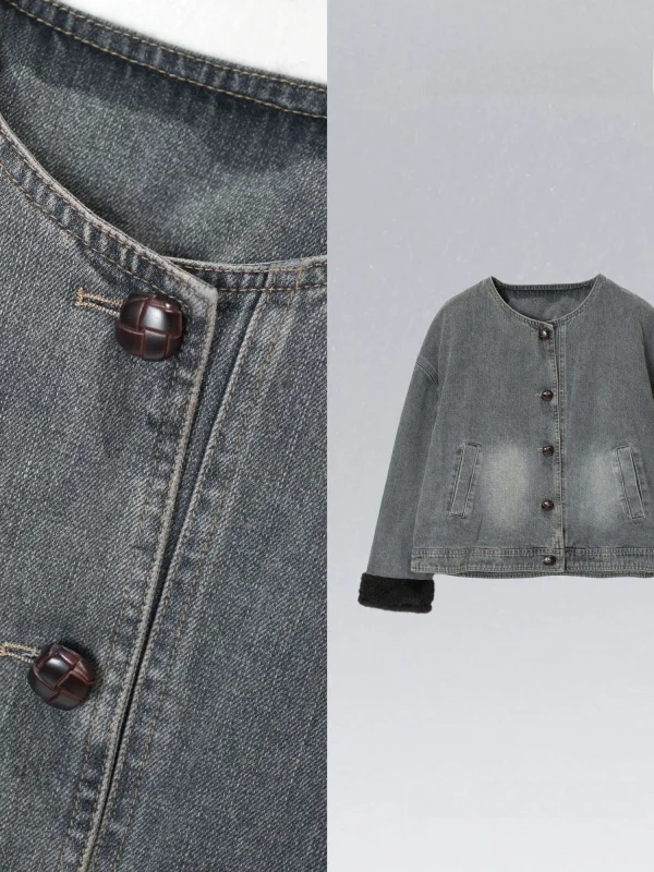 

Джинсовая куртка в стиле ретро Sle с гусиным пухом и меховыми песками. Молодежная женская верхняя одежда с элитным дизайном Quali Crtsmanip.