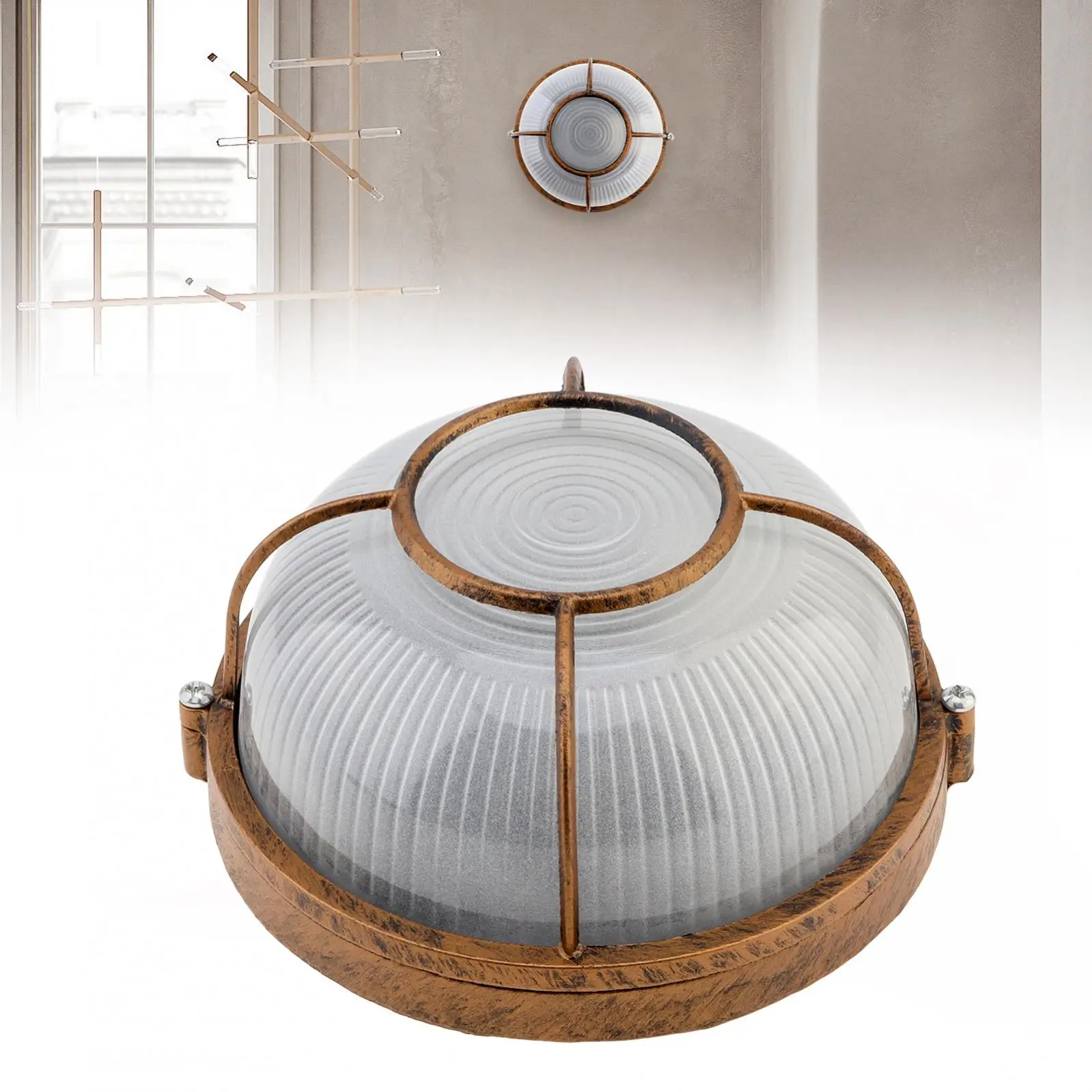 Round Nautical Bulkhead Light Fixtures Outdoor Moisture Wall Light Flush Mount Ceiling Retro Light for Outdoor / Sauna Room