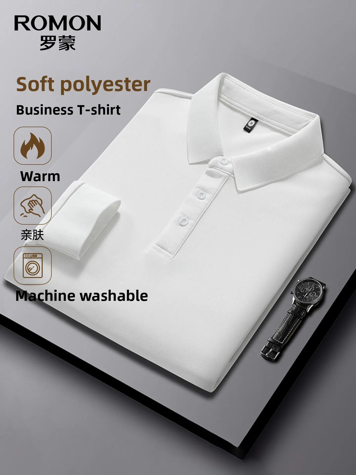 Lormen Men's Casual Long Sleeve  Shirt Fashionable Turn-down Collar T-shirt Comfortable Polyester Fiber Autumn New Arrival