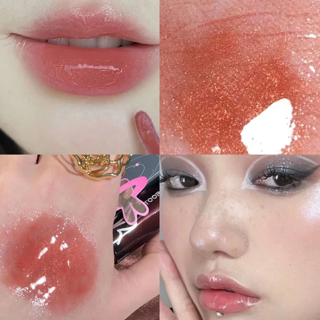 Black Tube Mirror Water Lip Gloss Lip Glaze Moisturizing Liquid Lipstick Shimmer Glass Lip Oil Lasting Sexy Lip Tint Cosmetics