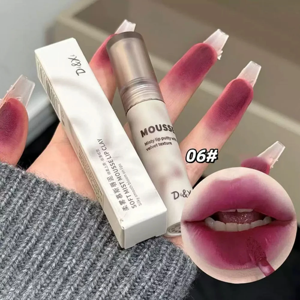 Mousse Matte Black Lip Clay Waterproof Dark Purple Gothic Velvet Lip Gloss Moisturize Silky Creamy Lipstick Hallowmas Makeup