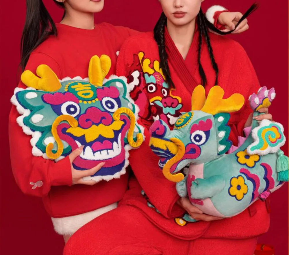 3D Chinese Cartoon Dragon Clouds New Year Embroidery Back Cushion Pillow with Core Tassles Sofa Plush Living Room Bedroom Gift