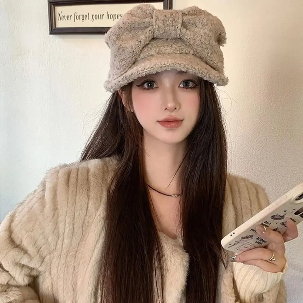 

Модный берет из полиэстера в стиле ретро, повседневная шляпа газетчика, галстук-бабочка, бежевый восьмиугольный берет, зимний