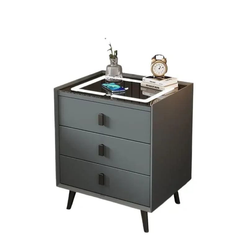 Multifunctional smart bedside table, simple modern solid wood storage in the bedroom, light luxury home, high-end sense