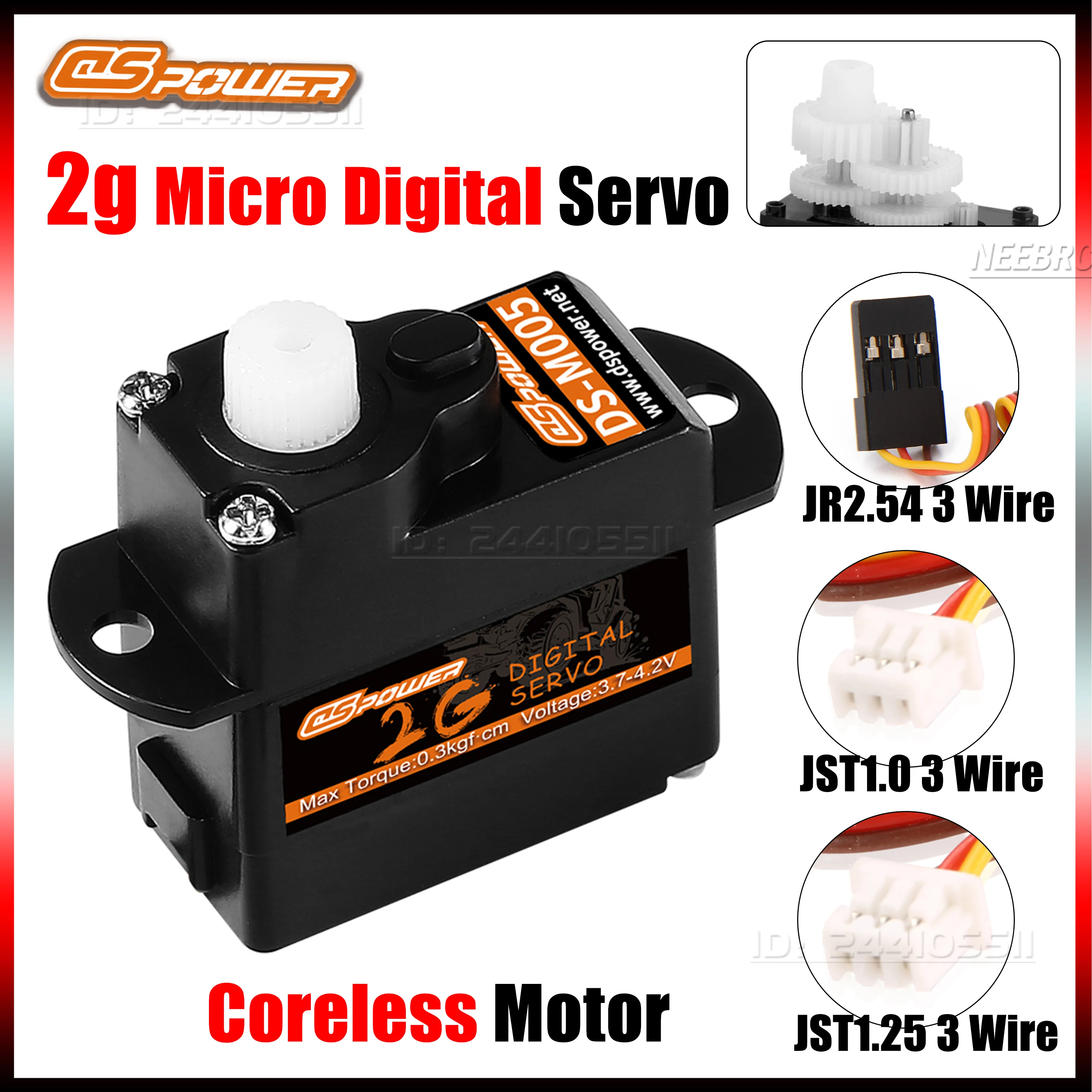 DSPOWER 2g Bezrdzeniowy Silnik Mikro Serwo Cyfrowe Złącze JST1.0/1.25 JR2.54 do RC Samochodów 1/24, Samolotów, Samolotów Stałopłatowych, Helikopterów, Łodzi, Robotów