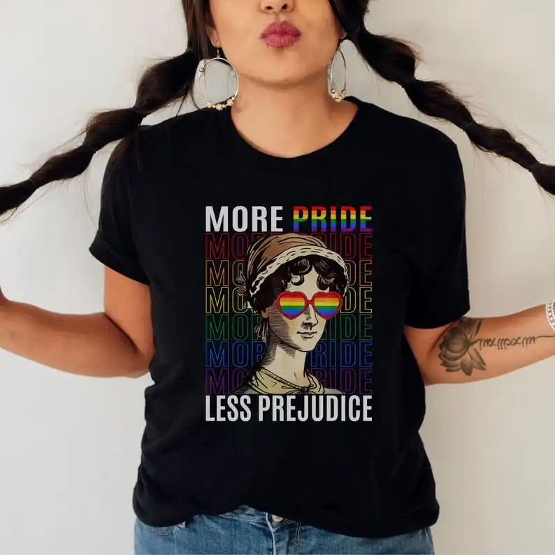 LGBTQ Pride and Prejudice Shirt Jane Austen Gay Pride T-shirt Social Justice Love Reading Book Literary Literature Bibliophile