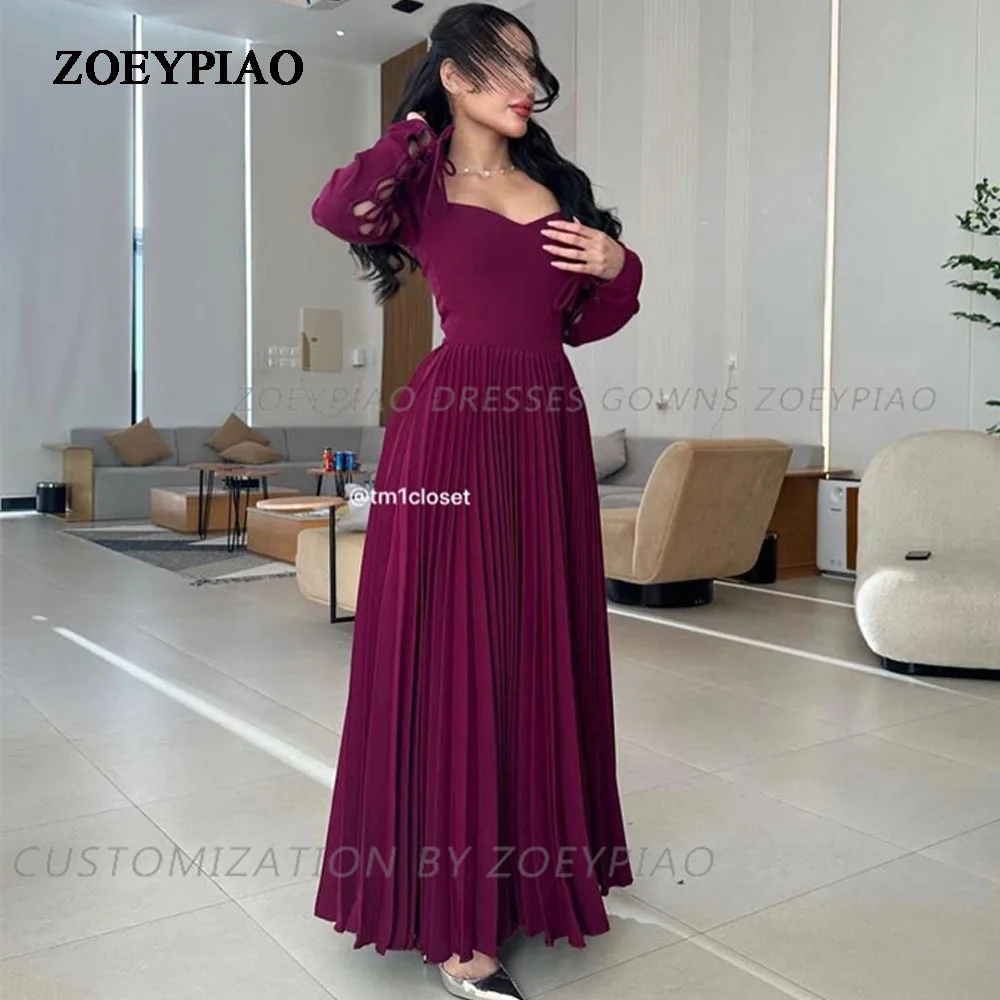 Fuschia-Vestidos largos de manga larga para baile de graduación, traje Formal de noche con escote Corazón, talla personalizada