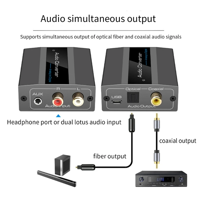 Analog To Digital Converter RCA To Optical With Optical Cable Digital Toslink- And Coaxial Adapter