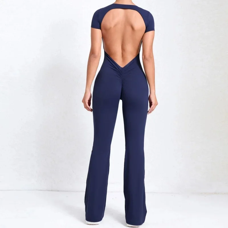 Sportswear Woman Gym Backless Short Sleeve Nude Feel Bodysuit Women Yoga Jumpsuit For Outdoor Fitness Sports Female Clothing